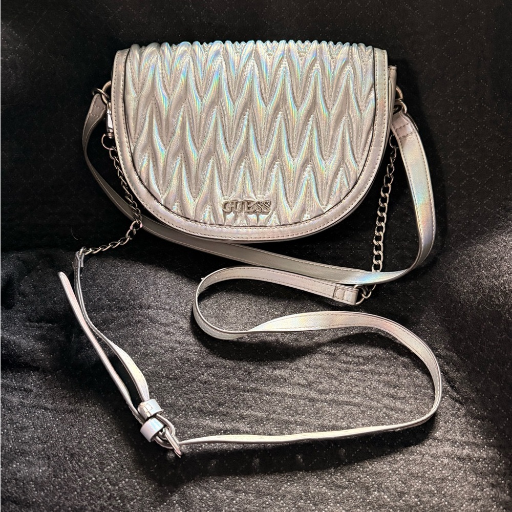 Guess Iridescent/Hologram Quilted Crossbody Bag